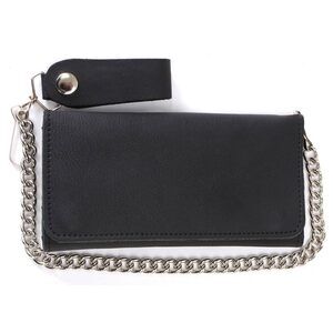 9026 Leather Tri-Fold Biker Wallet w/Anti-Theft Stainless Steel Chain - 7